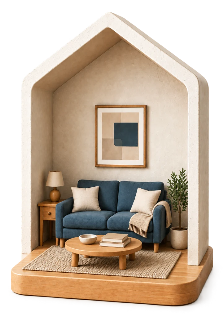 A tactile miniature living room from Declutter’s room collection