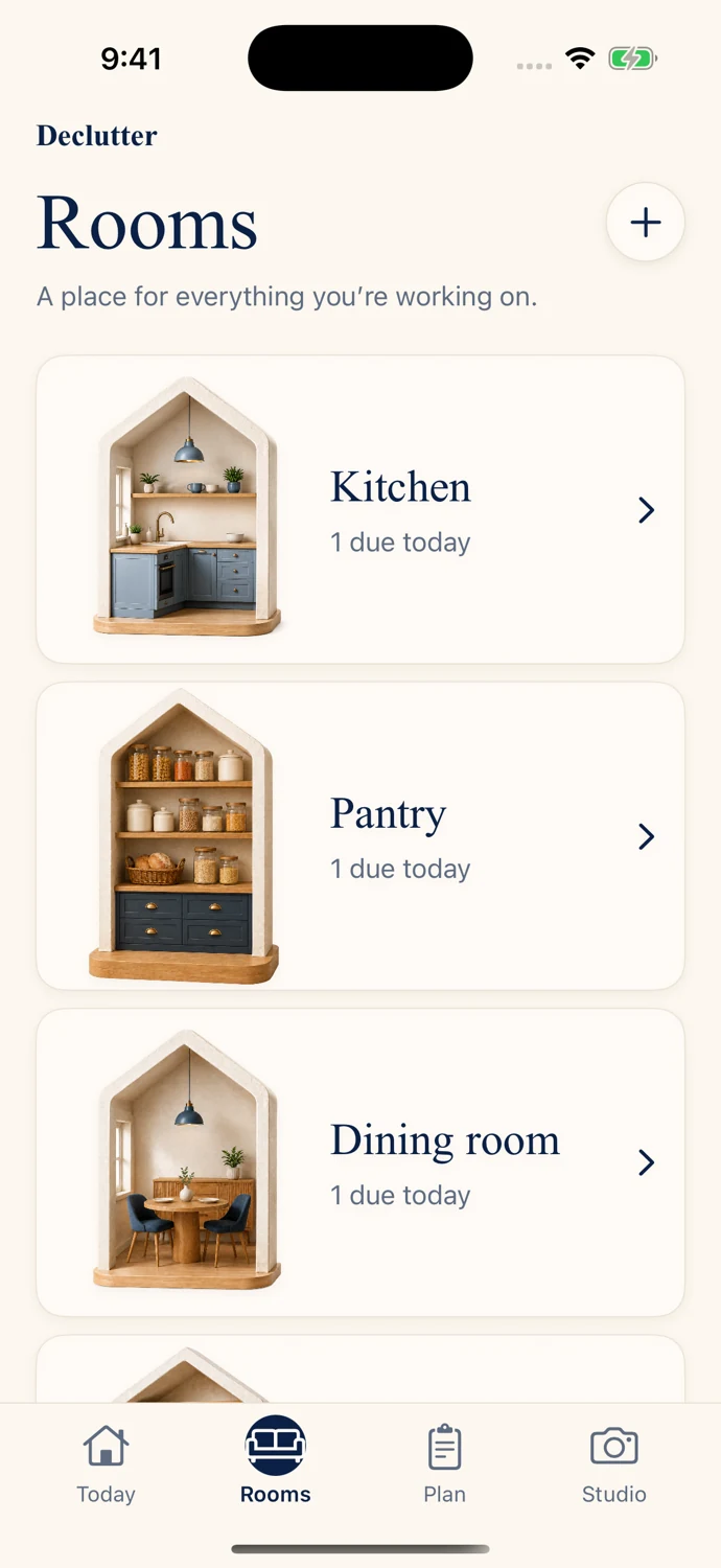 Declutter app screen supporting the cleaning schedule app guide